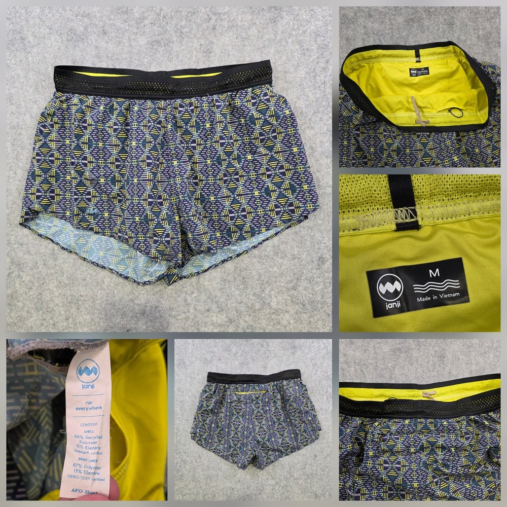 Janji AFO Running Shorts Mens Medium Blue 4 Inseam Geometric Print Lightweight